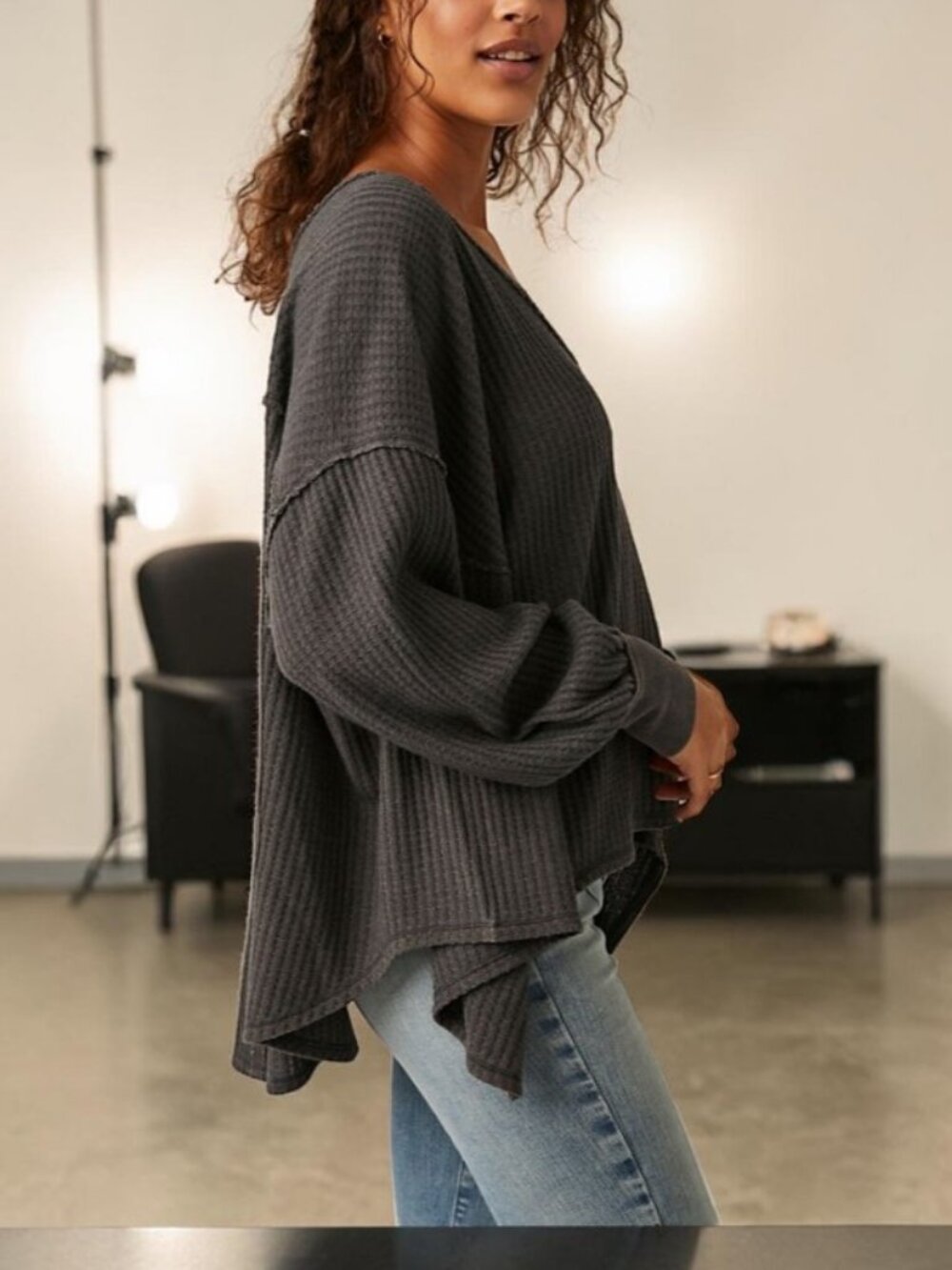 Free People "We The Free" Coraline Balloon Sleeve Thermal Top ✨Size: XXL✨ NWOT - Picture 3 of 5